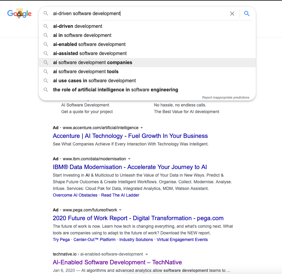 google autocomplete for ai