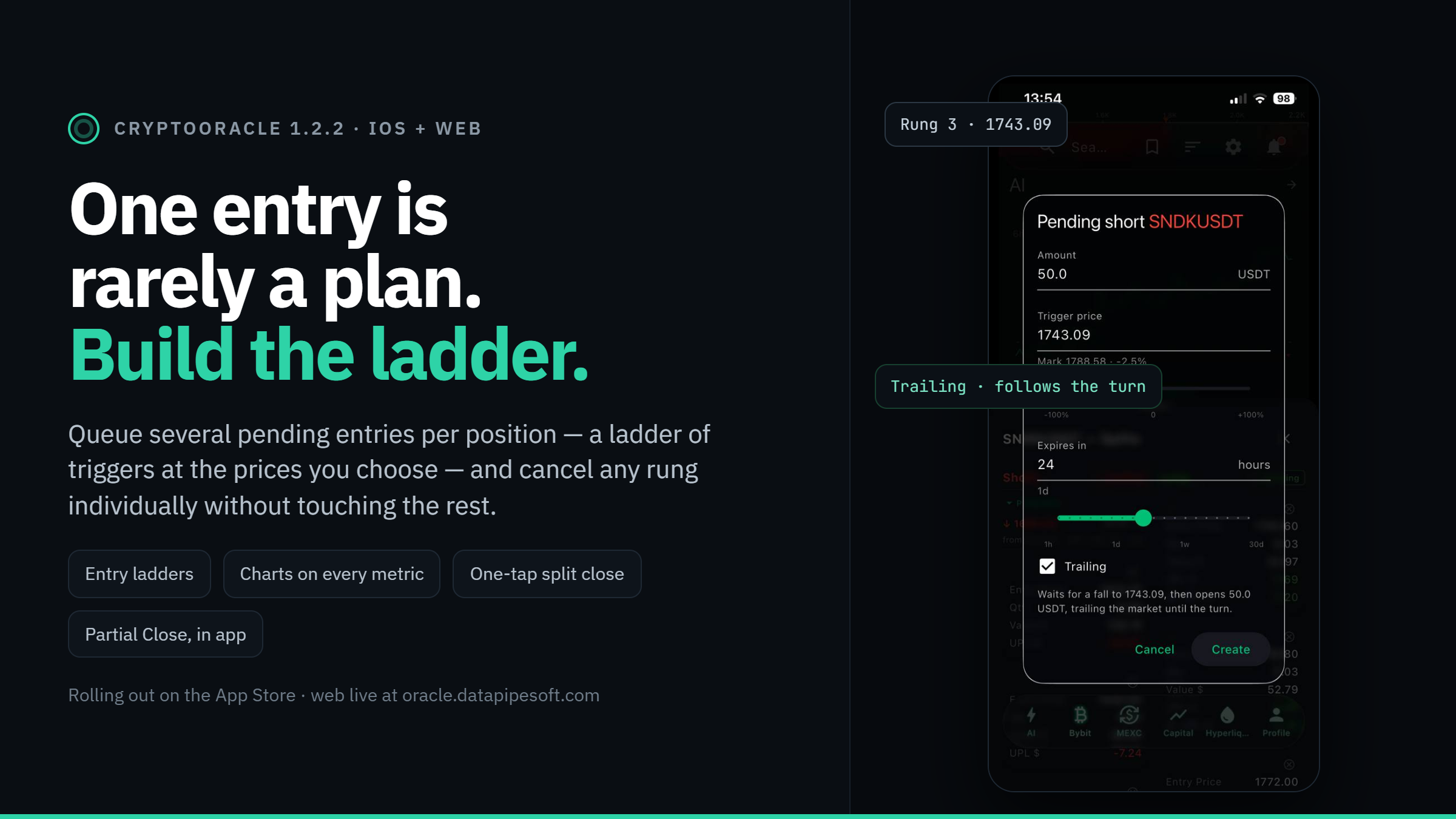 CryptoOracle 1.2.2: Entry Ladders, Charts Everywhere, and Full Partial Close Control
